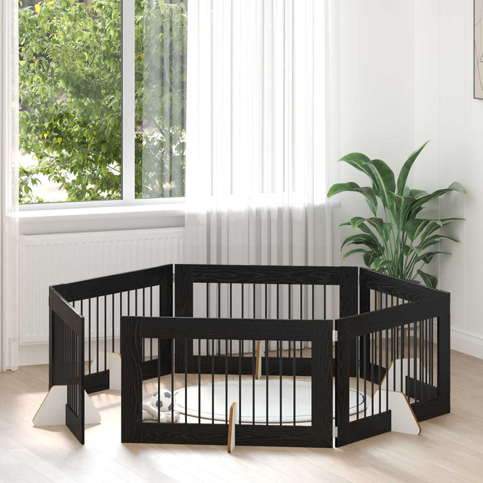 Poartă pentru câini cu suporturi 6 pcs Stejar Negru 100 x 60 cm WALTI