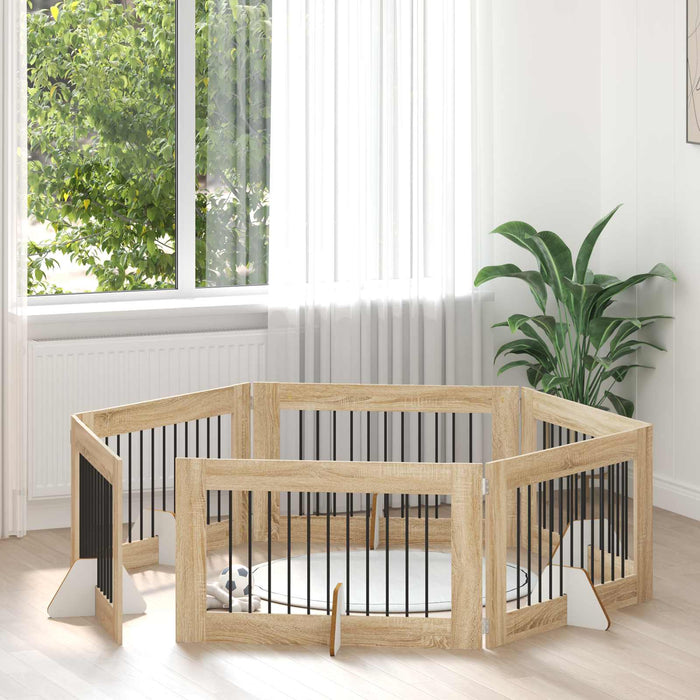 Poartă pentru câini cu suporturi 6 pcs Stejar Sonoma WALTI