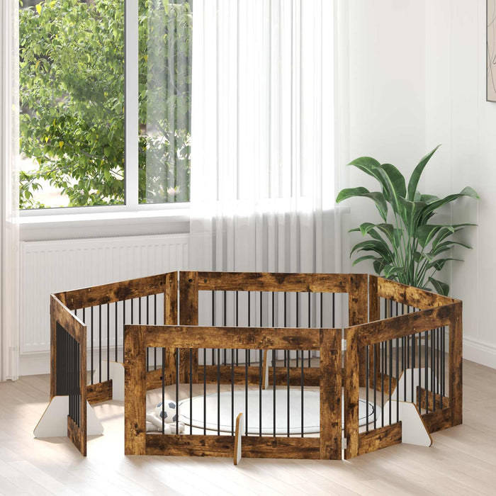Poartă pentru câini cu suporturi 6 pcs Stejar fumuriu WALTI