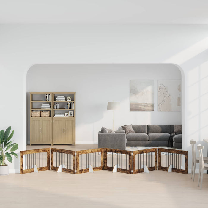 Poartă pentru câini cu suporturi 6 pcs Stejar fumuriu WALTI