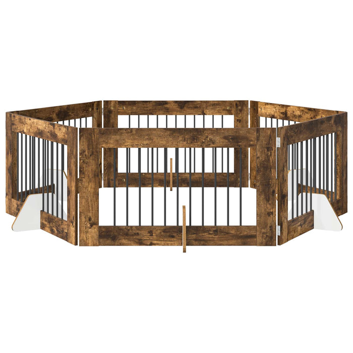 Poartă pentru câini cu suporturi 6 pcs Stejar fumuriu WALTI
