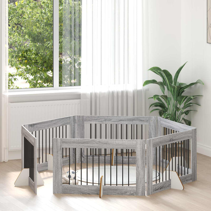 Poartă pentru câini cu suporturi 6 pcs Sonoma gri 100 x 60 cm WALTI