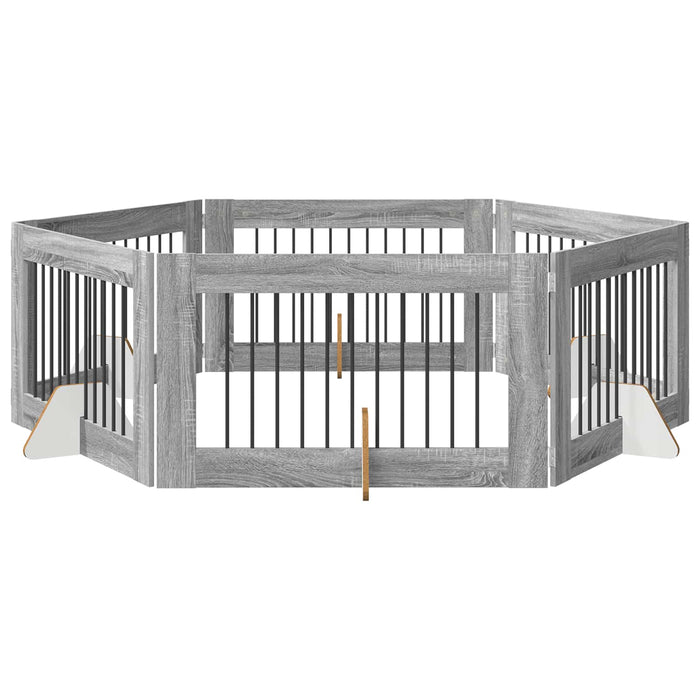 Poartă pentru câini cu suporturi 6 pcs Sonoma gri 100 x 60 cm WALTI