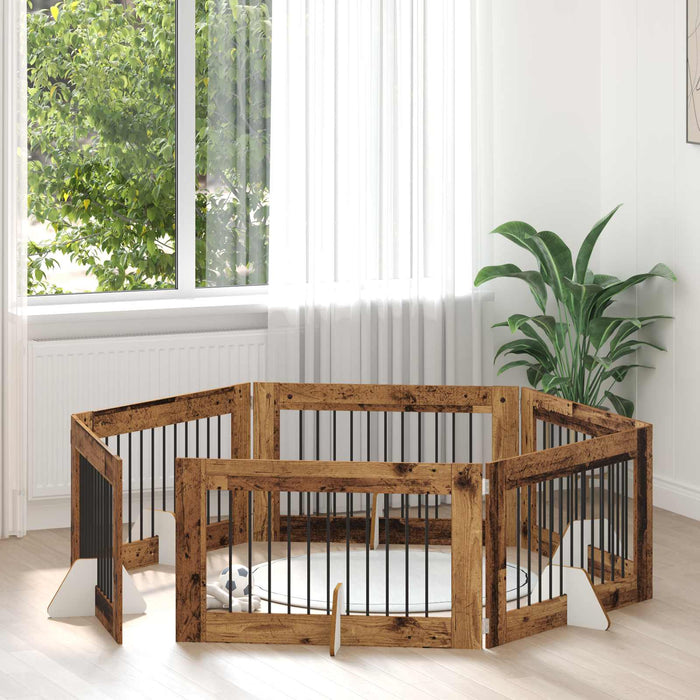 Poartă pentru câini cu suporturi 6 pcs Lemn vechi 100 x 60 cm WALTI