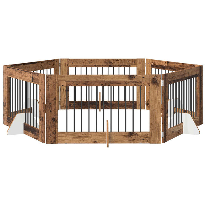 Poartă pentru câini cu suporturi 6 pcs Lemn vechi 100 x 60 cm WALTI