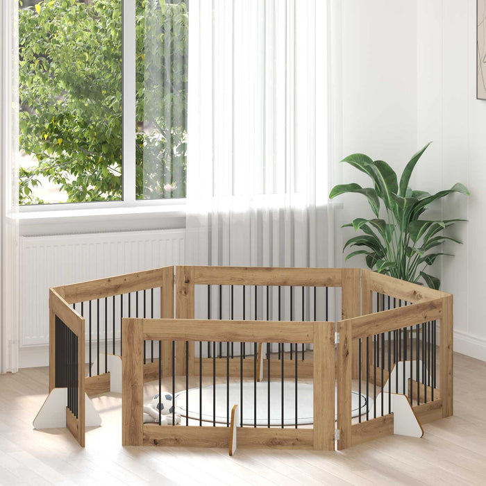 Poartă pentru câini cu suporturi 6 pcs Stejar Artizanal WALTI
