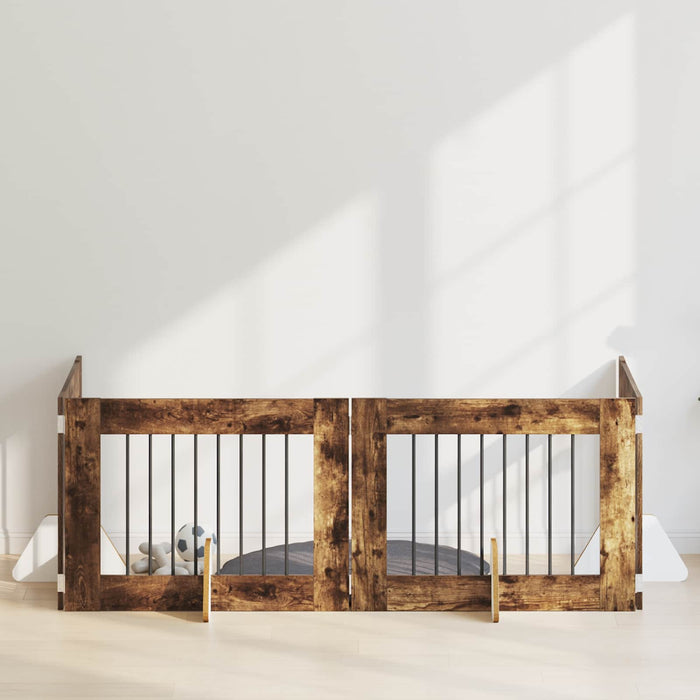 Poartă pentru câini cu suporturi 4 pcs Stejar fumuriu WALTI