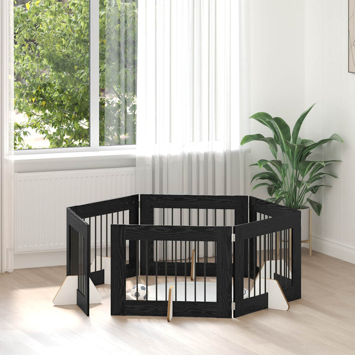 Poartă pentru câini cu suporturi 6 pcs Stejar Negru 80 x 60 cm WALTI