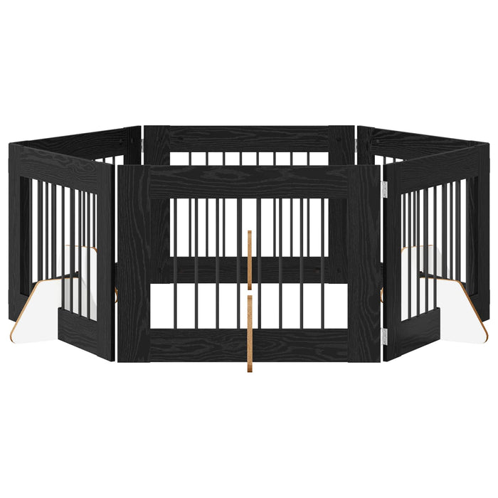 Poartă pentru câini cu suporturi 6 pcs Stejar Negru 80 x 60 cm WALTI