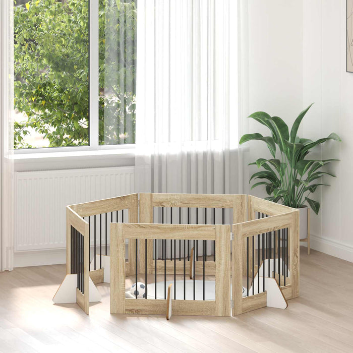 Poartă pentru câini cu suporturi 6 pcs Stejar Sonoma 80 x 60 cm WALTI