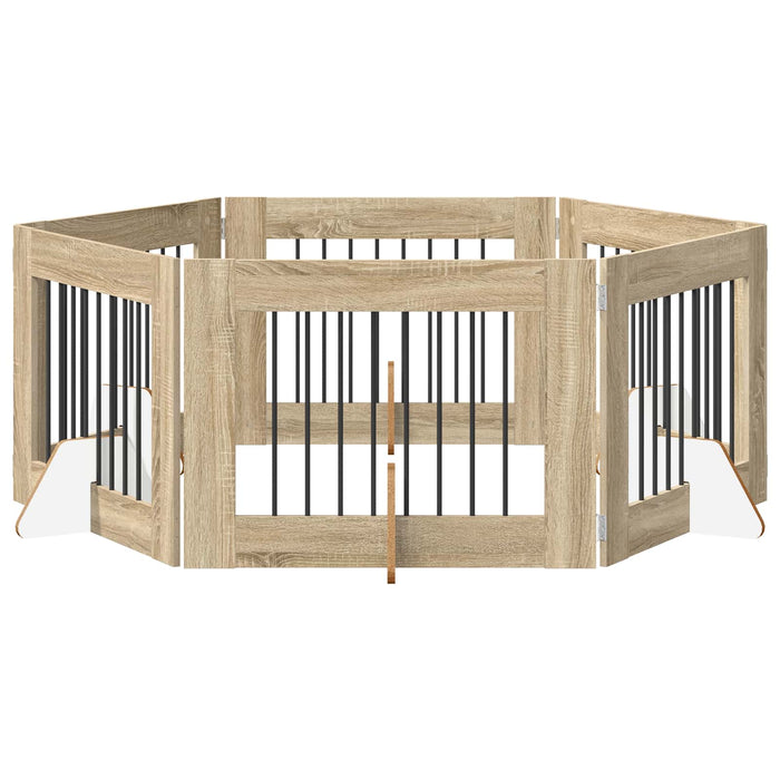 Poartă pentru câini cu suporturi 6 pcs Stejar Sonoma 80 x 60 cm WALTI