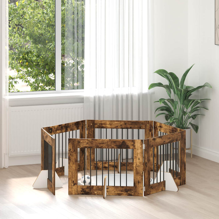 Poartă pentru câini cu suporturi 6 pcs Stejar fumuriu WALTI