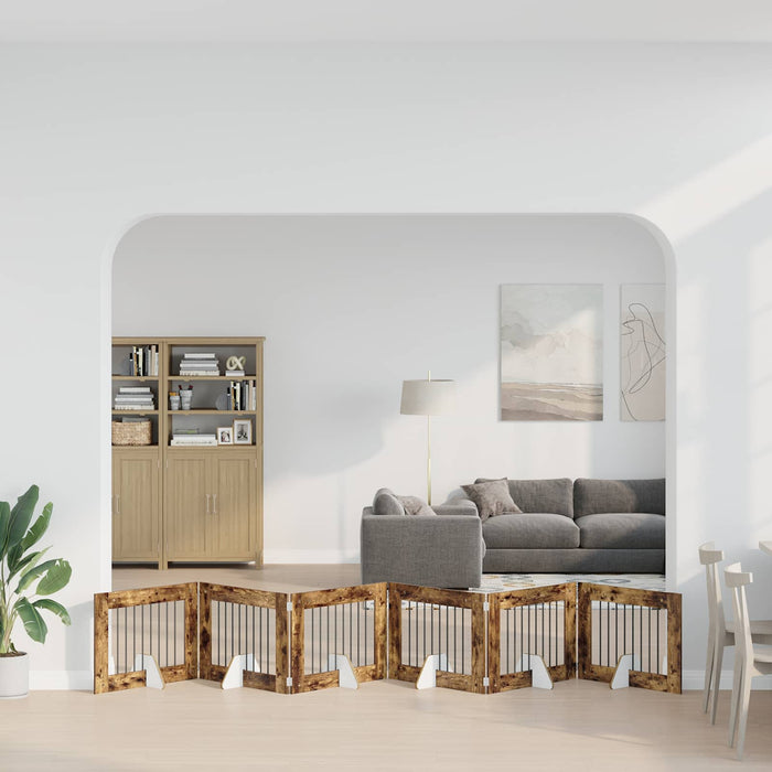 Poartă pentru câini cu suporturi 6 pcs Stejar fumuriu WALTI