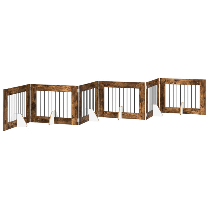 Poartă pentru câini cu suporturi 6 pcs Stejar fumuriu WALTI