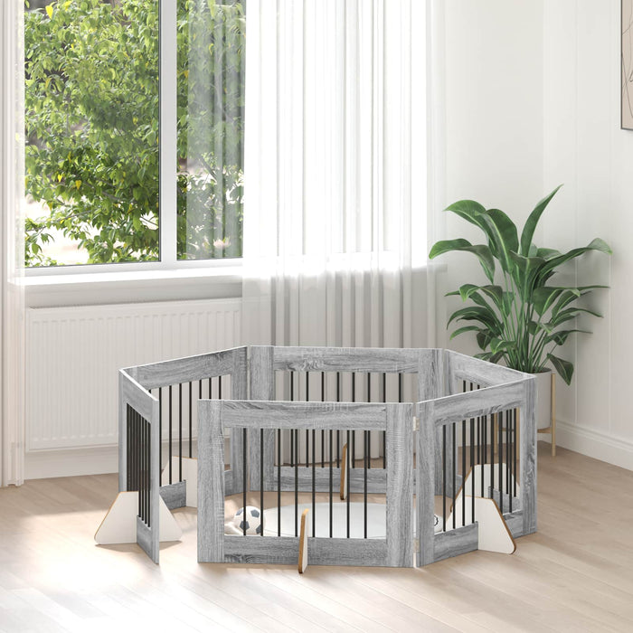Poartă pentru câini cu suporturi 6 pcs Sonoma gri 80 x 60 cm WALTI