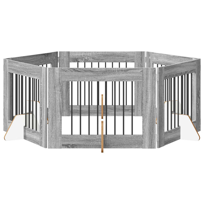 Poartă pentru câini cu suporturi 6 pcs Sonoma gri 80 x 60 cm WALTI
