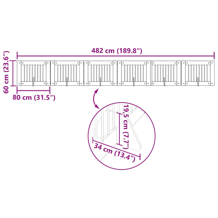 Poartă pentru câini cu suporturi 6 pcs Sonoma gri 80 x 60 cm WALTI