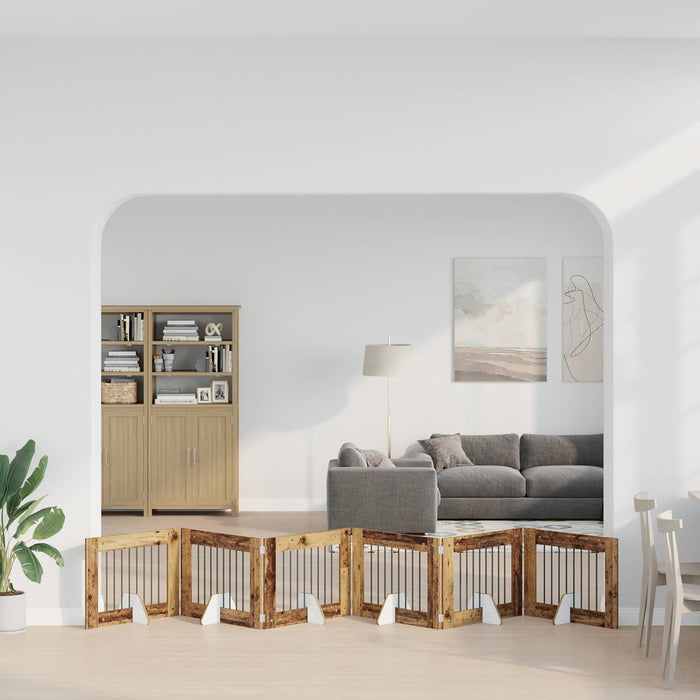 Poartă pentru câini cu suporturi 6 pcs Lemn vechi 80 x 60 cm WALTI