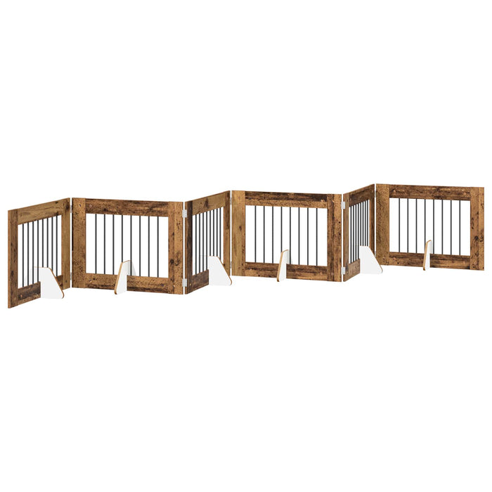 Poartă pentru câini cu suporturi 6 pcs Lemn vechi 80 x 60 cm WALTI