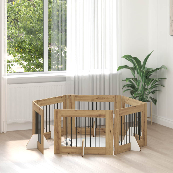 Poartă pentru câini cu suporturi 6 pcs Stejar Artizanal - WALTI WALTI