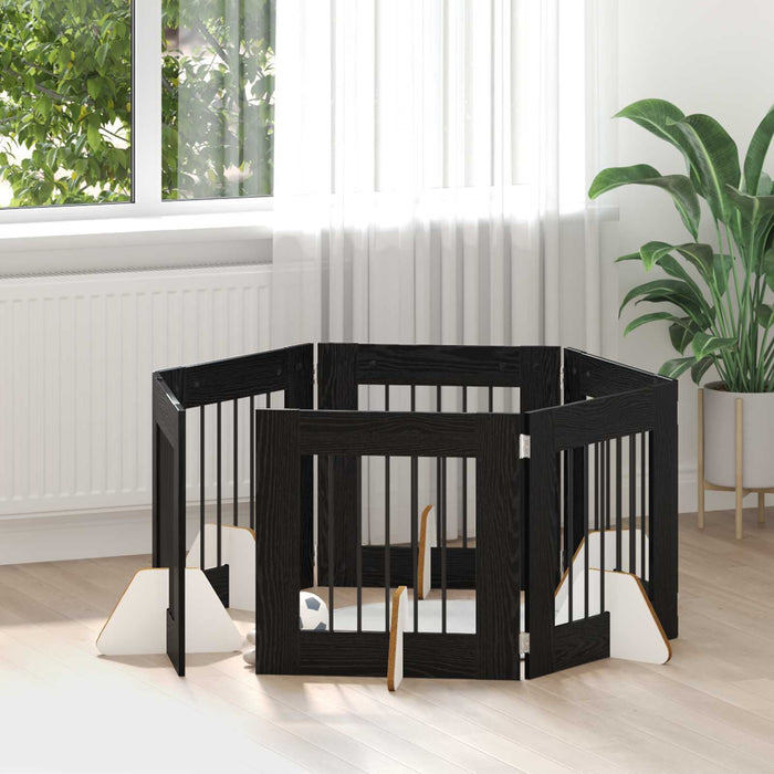 Poartă pentru câini cu suporturi 6 pcs Stejar Negru 60 x 60 cm WALTI