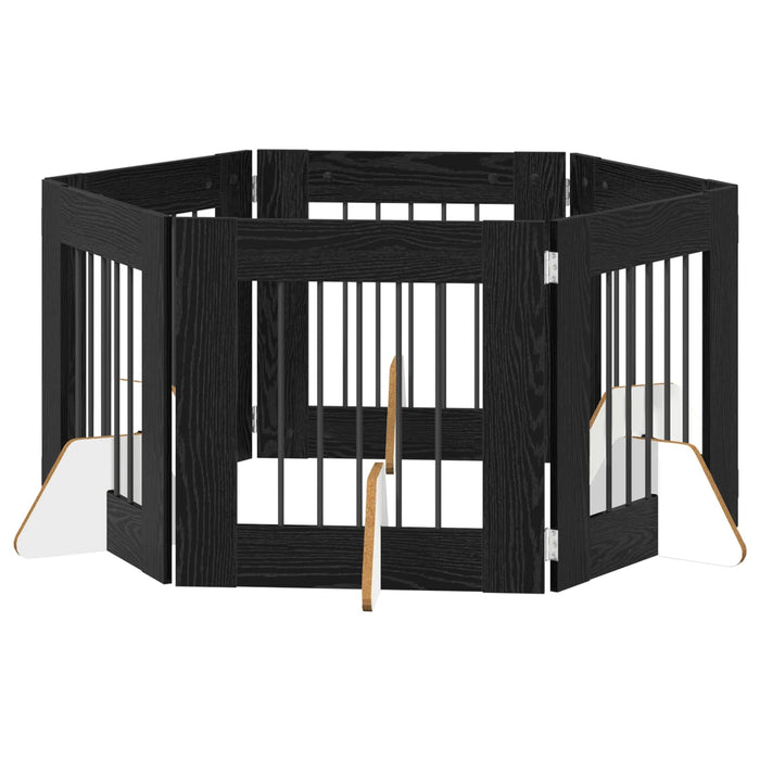 Poartă pentru câini cu suporturi 6 pcs Stejar Negru 60 x 60 cm WALTI