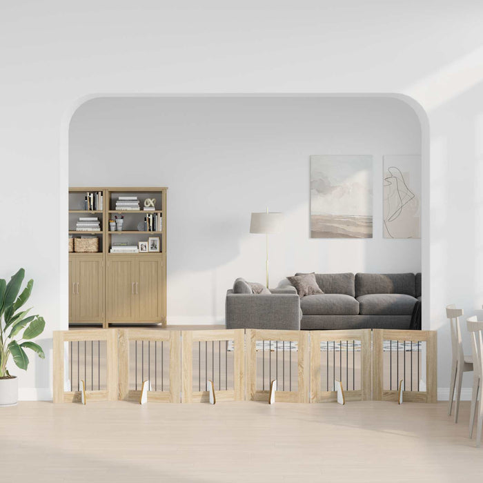 Poartă pentru câini cu suporturi 6 pcs Stejar Sonoma 60 x 60 cm WALTI