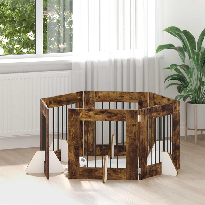 Poartă pentru câini cu suporturi 6 pcs Stejar fumuriu WALTI