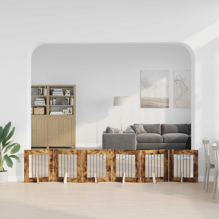 Poartă pentru câini cu suporturi 6 pcs Stejar fumuriu WALTI