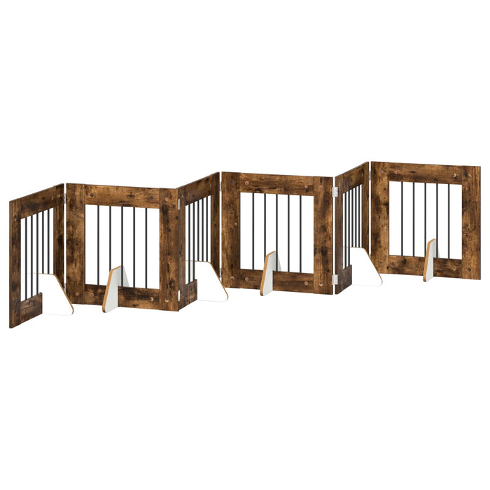 Poartă pentru câini cu suporturi 6 pcs Stejar fumuriu WALTI