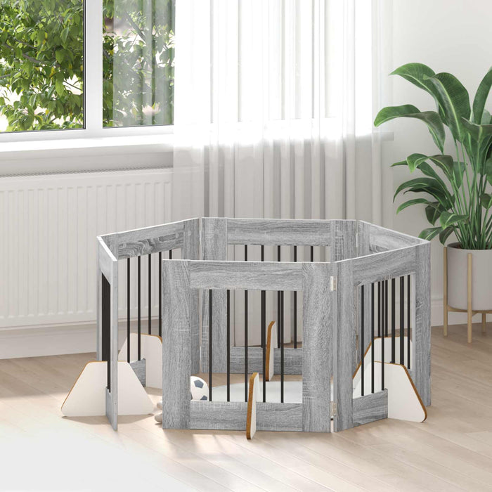 Poartă pentru câini cu suporturi 6 pcs Sonoma gri 60 x 60 cm WALTI