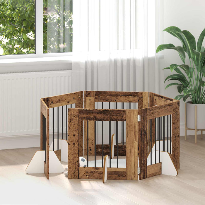 Poartă pentru câini cu suporturi 6 pcs Lemn vechi 60 x 60 cm WALTI