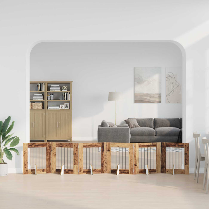 Poartă pentru câini cu suporturi 6 pcs Lemn vechi 60 x 60 cm WALTI