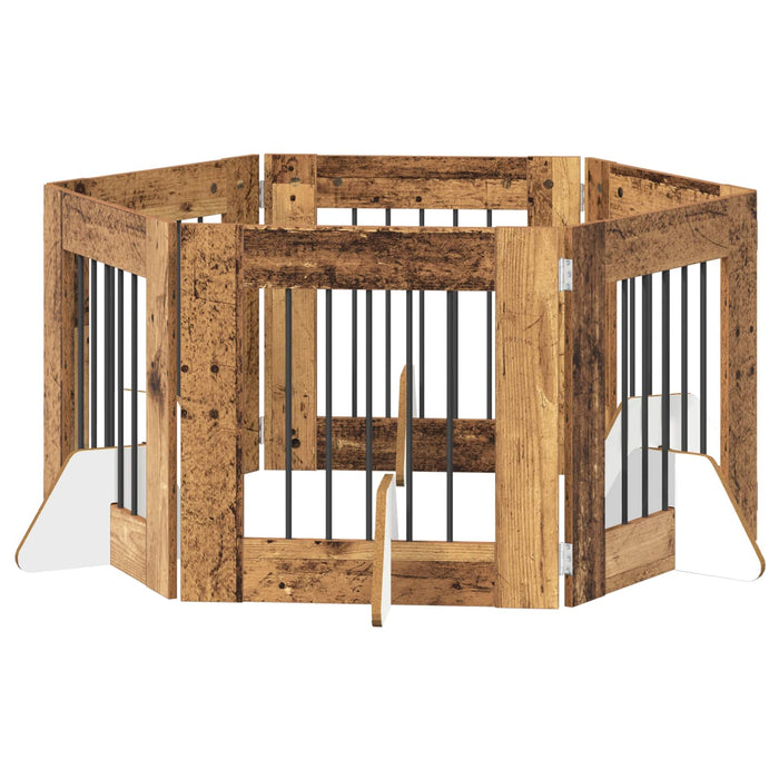 Poartă pentru câini cu suporturi 6 pcs Lemn vechi 60 x 60 cm WALTI