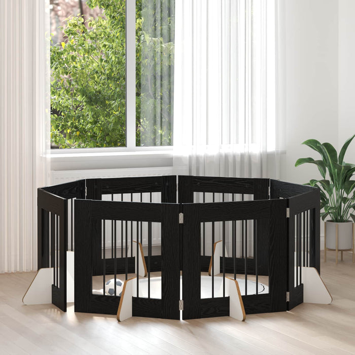 Poartă pentru câini cu suporturi 8 pcs Stejar Negru 60 x 60 cm WALTI