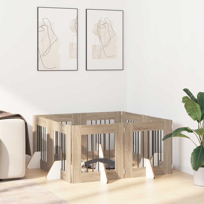 Poartă pentru câini cu suporturi 8 pcs Stejar Sonoma 60 x 60 cm WALTI