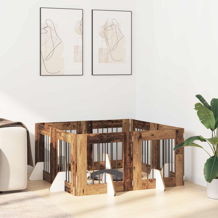 Poartă pentru câini cu suporturi 8 pcs Lemn vechi 60 x 60 cm WALTI
