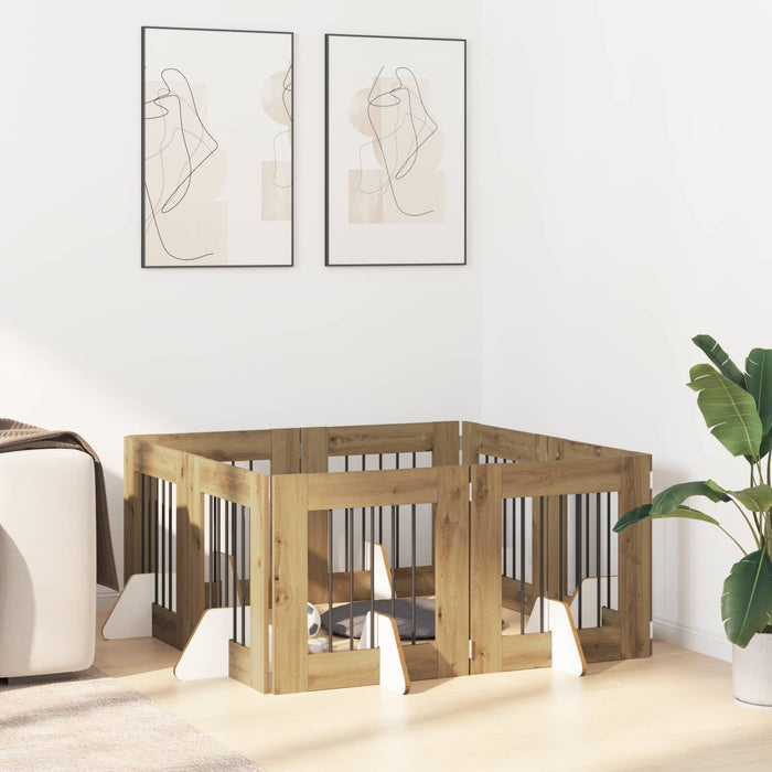 Poartă pentru câini cu suporturi 8 pcs Stejar Artizanal WALTI