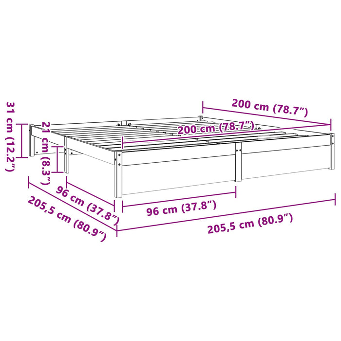 Cadru de pat Maroniu cerat 200 x 200 cm Lemn de pin masiv - WALTI WALTI