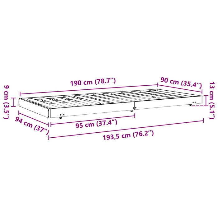 Cadru de pat Maroniu cerat 90 x 190 cm Lemn de pin masiv - WALTI WALTI