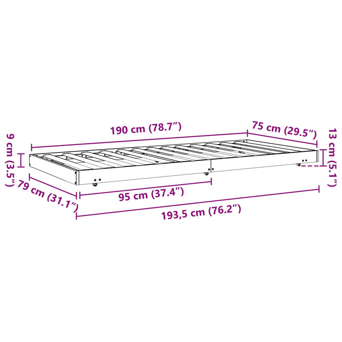 Cadru de pat Maroniu cerat 70 x 190 cm Lemn de pin masiv - WALTI WALTI
