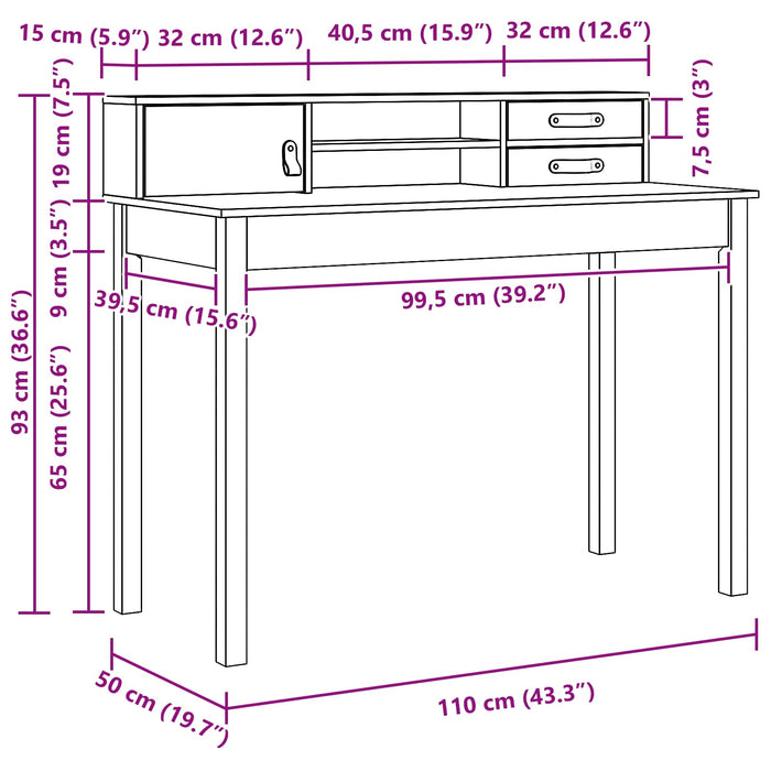 Birou cu raft Maroniu cerat 110 x 50 x 93 cm Lemn masiv de pin - WALTI WALTI