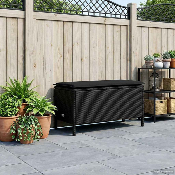 Taburet pentru grădină cu pernă Negru 80 x 38 x 45 cm Ratan PE - WALTI WALTI