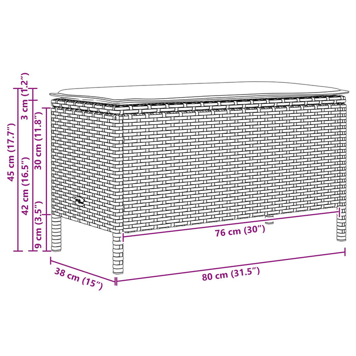 Taburet pentru grădină cu pernă Negru 80 x 38 x 45 cm Ratan PE - WALTI WALTI