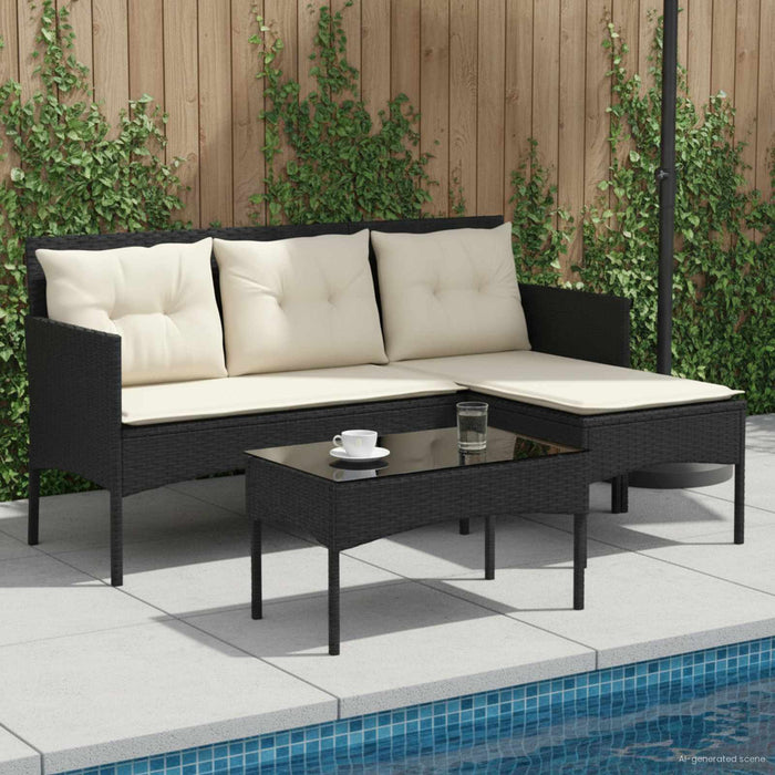 Set de canapele pentru grădină 2 pcs Negru și Crem poliratan - WALTI WALTI