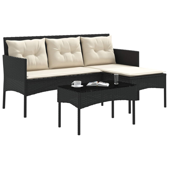 Set de canapele pentru grădină 2 pcs Negru și Crem poliratan - WALTI WALTI