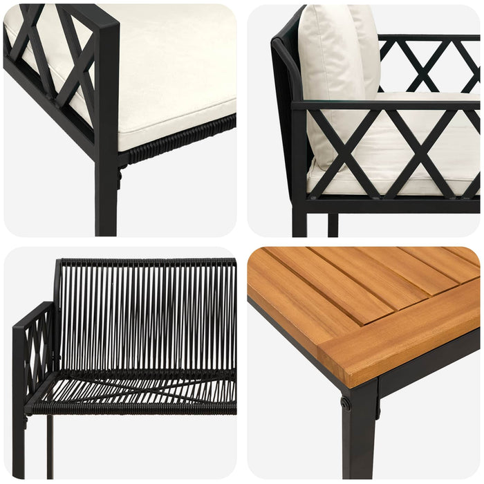 Set de Mobilier pentru Exterior 4 pcs Negru și Alb crem - WALTI WALTI