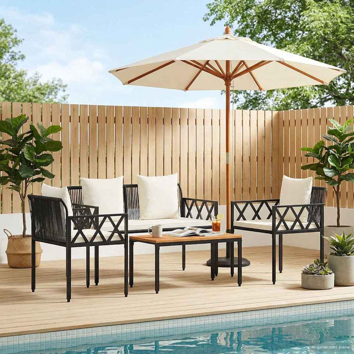 Set de Mobilier pentru Exterior 4 pcs Negru și Alb crem - WALTI WALTI