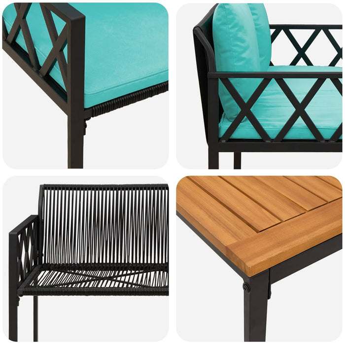 Set de Mobilier pentru Exterior 4 pcs Negru și Turcoaz WALTI
