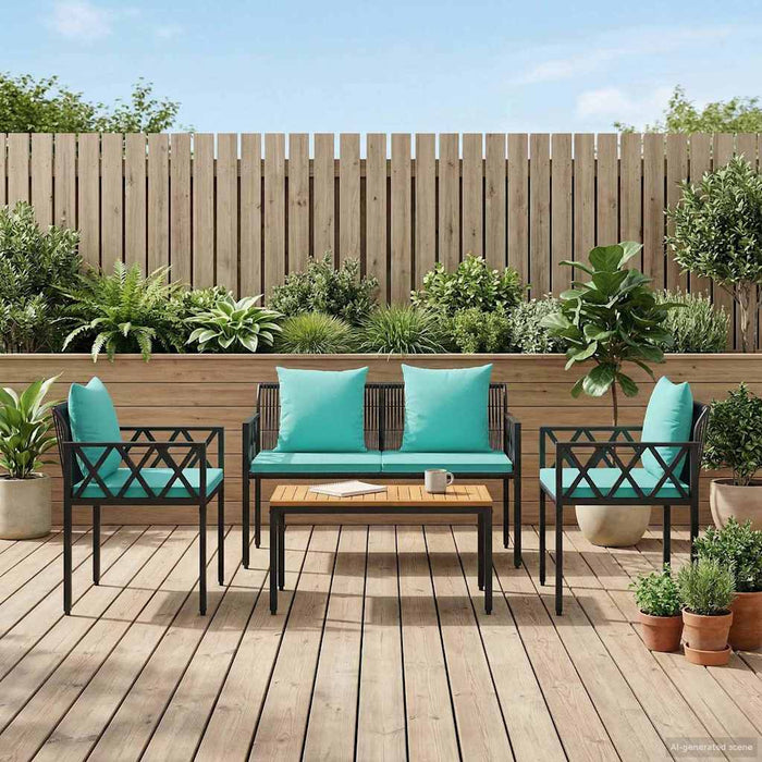 Set de Mobilier pentru Exterior 4 pcs Negru și Turcoaz WALTI